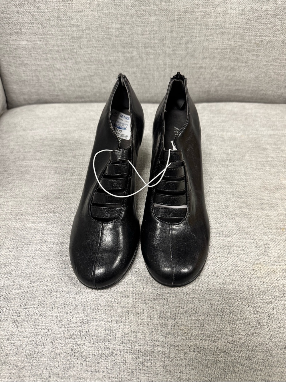 AEROSOLES Black Leather Strappy Heeled Ankle Boots